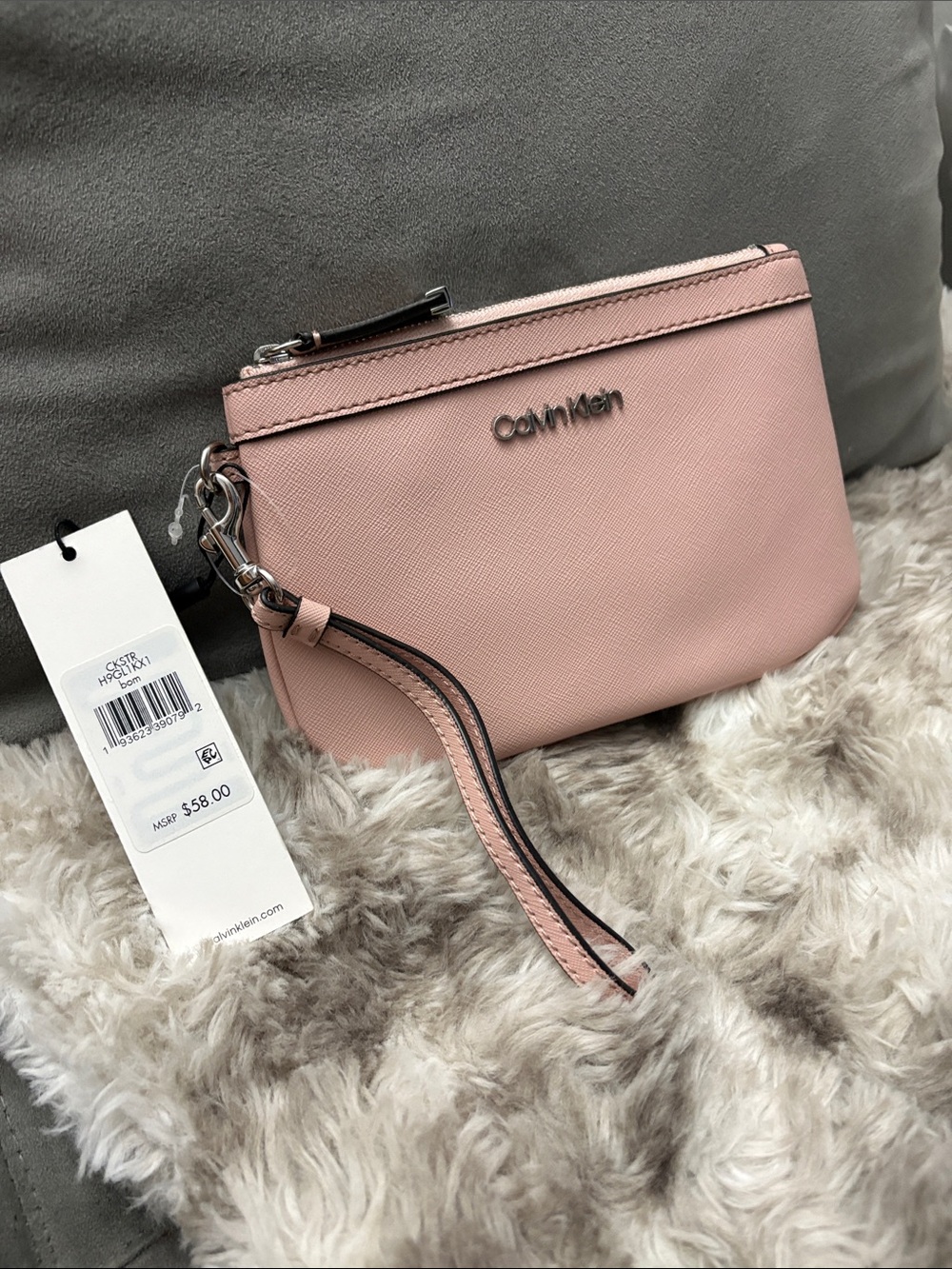 Calvin Klein Blush Pink Wristlet Clutch with Detachable Strap